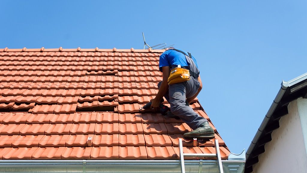 One of our professionals repairing a roof